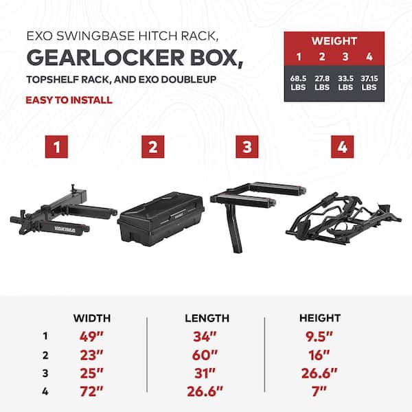Yakima EXO SwingBase Bike Rack plus GearLocker Box plus TopShelf