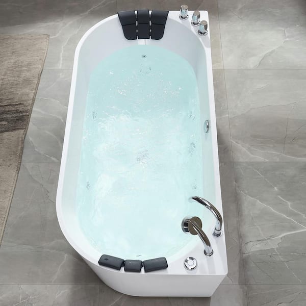 Empava 59-Inch Freestanding Whirlpool Bathtub Rectangular with 8  Hydromassage Adjustable Water Jets Luxury Acrylic Massage SPA Soaking Bath  Tub Double