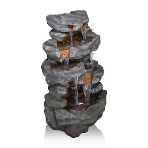 39 in. Tall Outdoor Cascading Stone Water Fountain with LED Lights