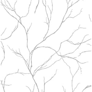 Delicate Branches Metallic Silver Peel and Stick Wallpaper (Covers 30.75 sq. ft.)