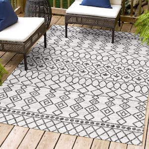 Kafel Modern Bohemian Ivory/Black 8 ft. x 10 ft. Indoor/Outdoor Area Rug