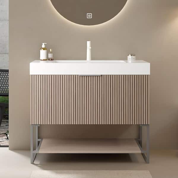 36 in. Single Sink Freestanding Plywood Brown Bath Vanity with White Acrylic Top (Assembled)