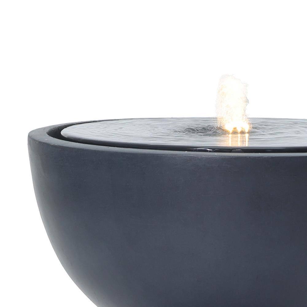 Dark Gray Round Resin Outdoor Fountain with LED Lights