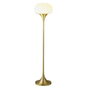 Aleister 66.63 in. Brass Finish Torchiere Floor Lamp with Glass Shade