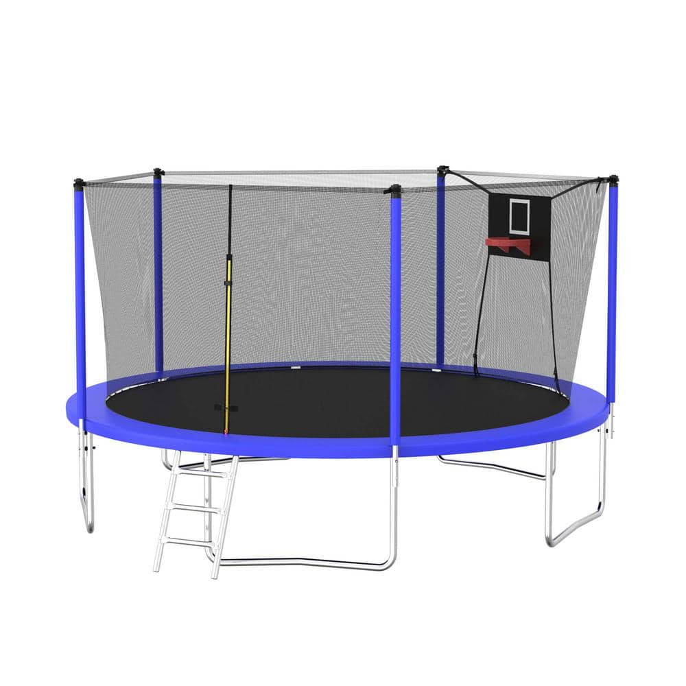 14 ft Blue Round Outdoor Trampoline with Enclosure Net and Ladder