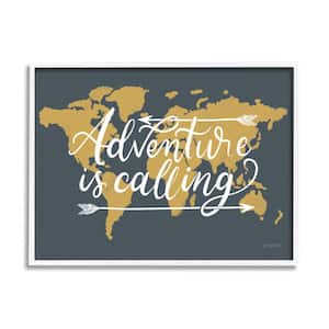 Adventure Calling Phrase Arrow over World Map By Becky Thorns Framed Print Abstract Texturized Art 11 in. x 14 in.