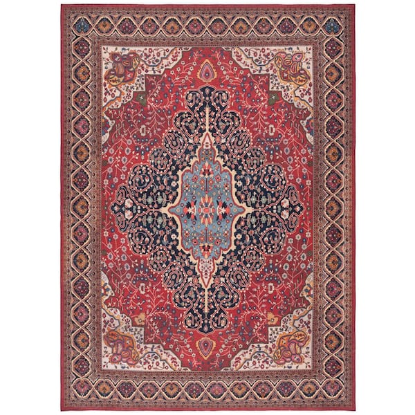 Serapi 9 ft. x 12 ft. Rust/Navy Persian Medallion Area Rug