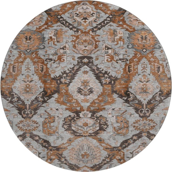 Mayfield Premium Machine Washable Abstract AMF1921 Paprika 8 ft. x 8 ft. Round Rug