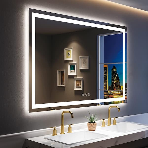 60 in. W x 40 in. H Rectangular Frameless Front Back Lighted Anti-Fog Wall Bathroom Vanity Mirror, Tempered Glass, ETL