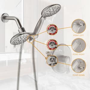 10-Spray Patterns 2 in 1 Shower Faucet Dual Shower Heads Handheld Shower Head Trim Kit in Brushed Nickel
