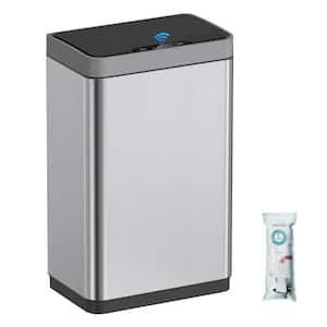 Smart 15.3 Gal. Silver Metal Household Trash Can Touchless Lid