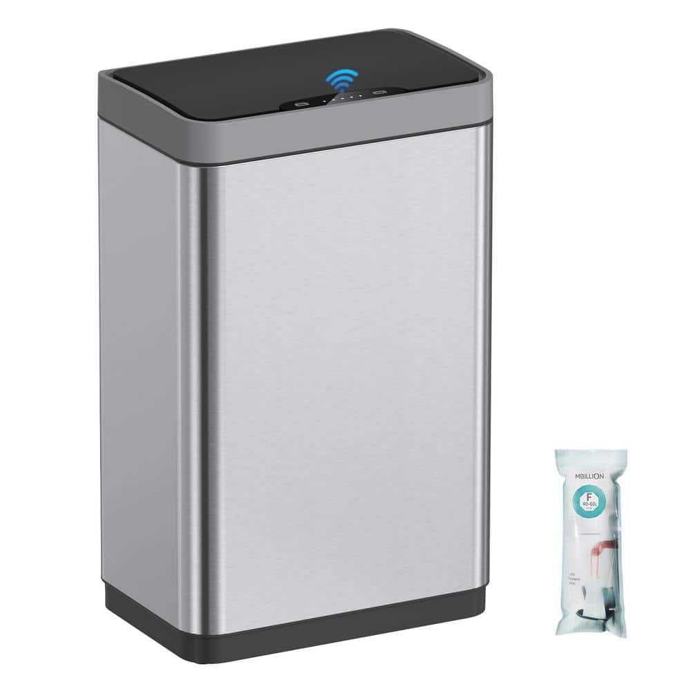 ITOPFOX Smart 15.3 Gal. Silver Metal Household Trash Can Touchless