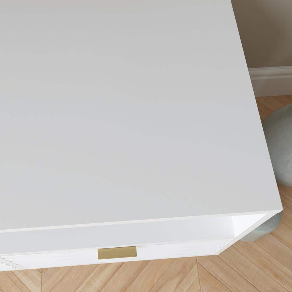 White Modern TV Stand with Drawers and Open Storage
