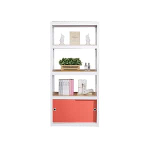 Kepsuul 32 in. W x 16 in. D x 77 in. H White Four Shelf + 1 Coral Door Customizable Modular Wood Shelving and Storage
