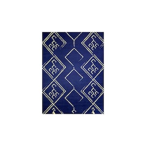 Aspen Navy Creme 2 ft. x 3 ft. Machine Washable Tribal Moroccan Bohemian Polyester Non-Slip Backing Area Rug