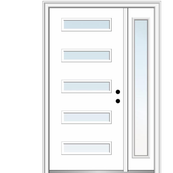 Davina 48 in. x 80 in. Left-Hand Inswing 5-Lite Clear Glass Primed Fiberglass Prehung Front Door on 4-9/16 in. Frame
