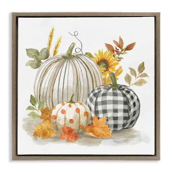 Stupell Industries Patterned Pumpkins Autumn Harvest by Nan 1-Piece Brown Floater Frame Nature Graphic Art print 18 in. x 18 in.