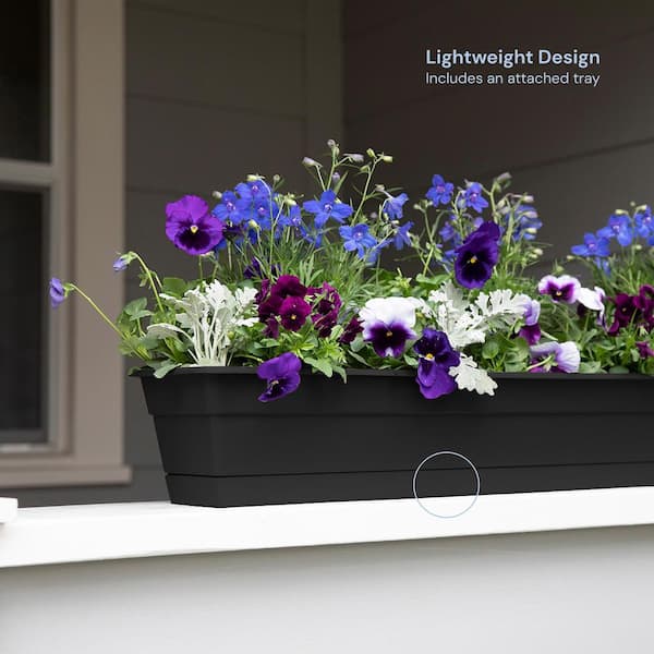 Dura Cotta 18 in. Black Plastic Window Box Planter with Tray