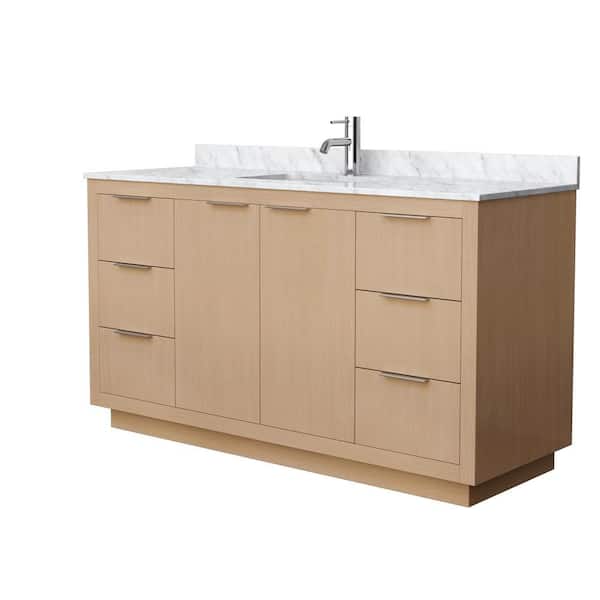 Wyndham Collection Maroni 60 in. W Single Bath Vanity in Light Straw with Marble Vanity Top in White Carrara with White Basin