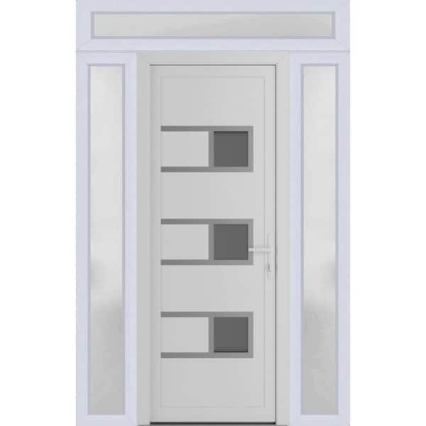 68 in. x 94 in. Left-hand/Inswing Frosted Glass White Silk Steel Prehung Front Door with Hardware