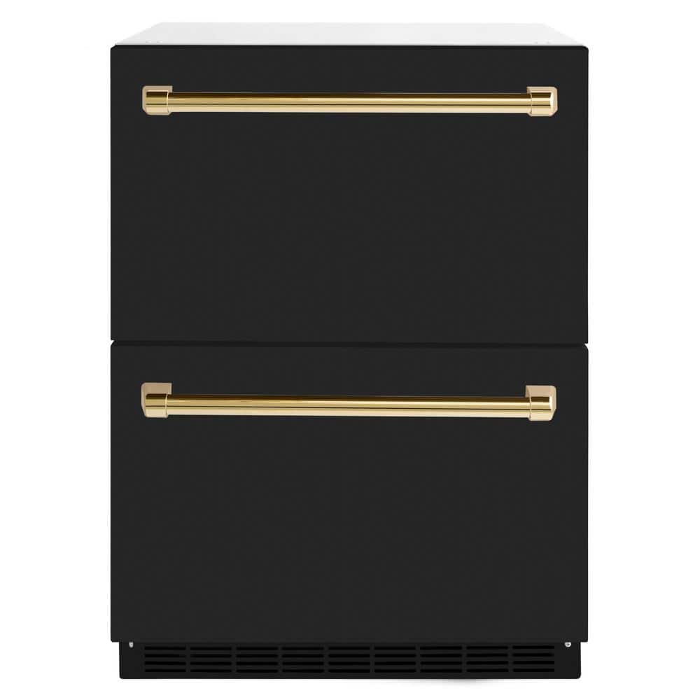Touchstone 24 in. 4.6 cu. ft. Drawer Refrigerator with Matte Black Doors and Polished Gold Handles