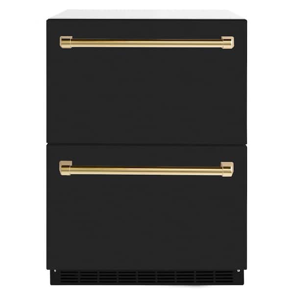 Touchstone 24 in. 4.6 cu. ft. Drawer Refrigerator with Matte Black Doors and Polished Gold Handles