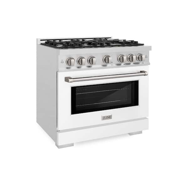 36 in. Select Gas Range with 6 Burner Cooktop and Convection Gas Oven in Satin Stainless Steel with White Matte Door