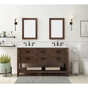 Tolbrook 60 in. W x 22 in. D x 35 in. H Double Sink Bath Vanity in Brown Oak with White Engineered Carrara Stone Top