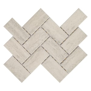 Stonehollow Mist 3-1/2 in. x 3 in. Ceramic Herringbone Mosaic Sample Tile