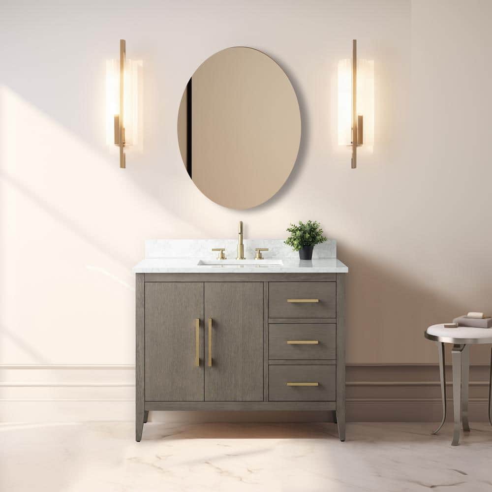 42'' Driftwood Gray Single Bathroom Vanity with Marble Top