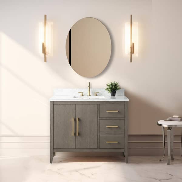 Vanity Art 42 in. W x 22 in. D x 34 in. H Single-Sink Bath Vanity in Driftwood Gray with Engineered Marble Top in Arabescato White