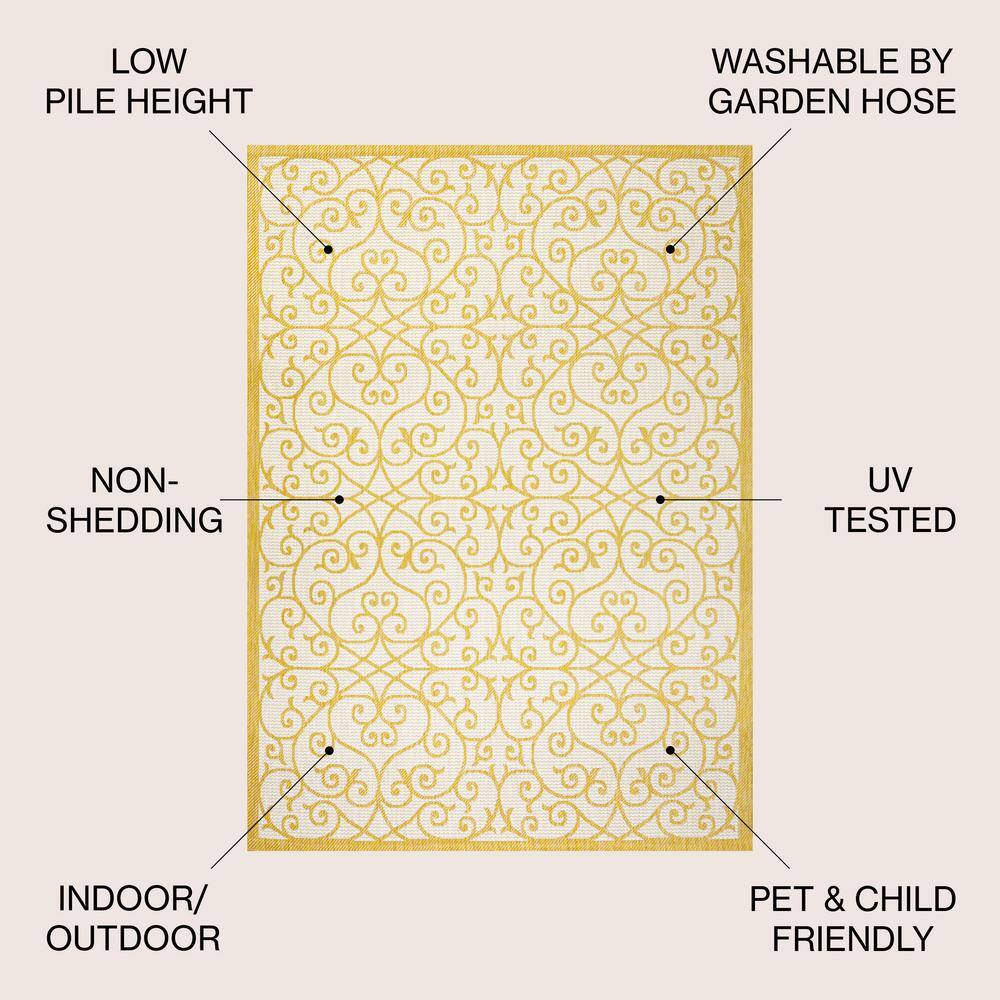 Madrid Cream and Yellow Filigree 5' x 7' Synthetic Rug