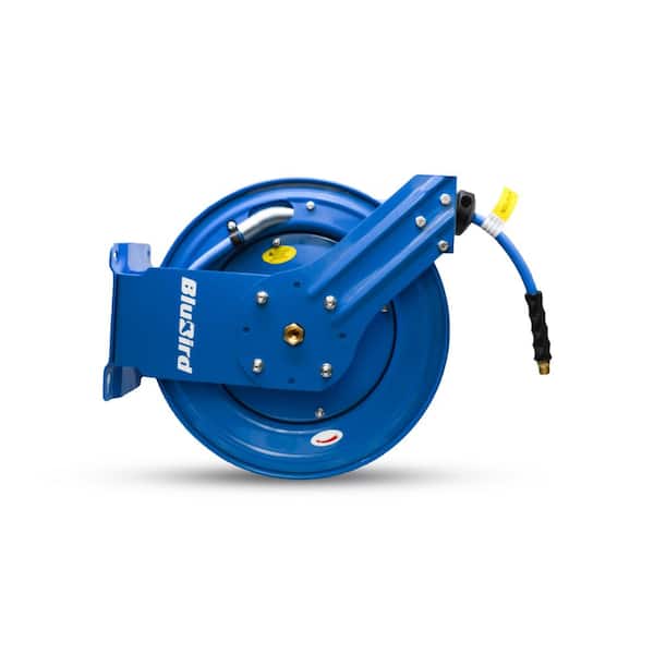 3/8 in. x 50 ft. Heavy Duty Rubber Air Hose and Dual Arm Powder-Coated Steel Hose Reel