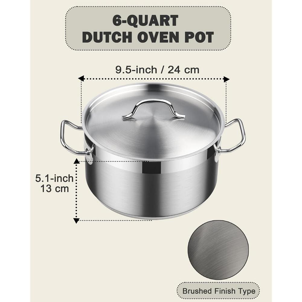 Professional 6-Quart Stainless Steel Dutch Oven with Lid
