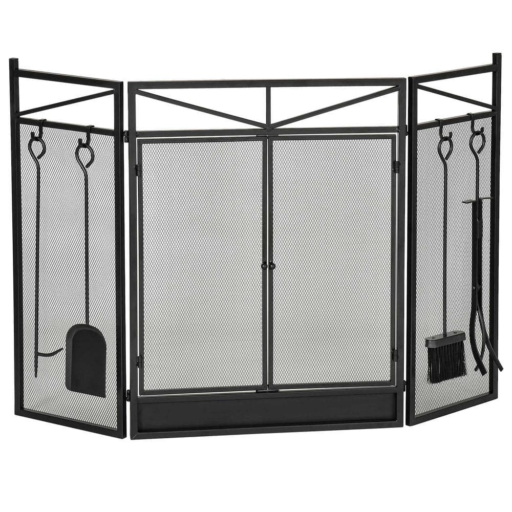 3Panel Folding Fireplace Screen 48 in. x 0.75in. with 2 Doors