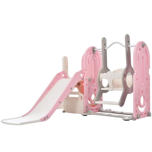 Bon Furni Pink 5-in-1 Toddler Climber Playset with Swing and Slide
