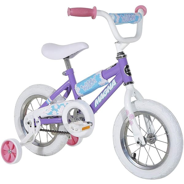 purple bike with training wheels