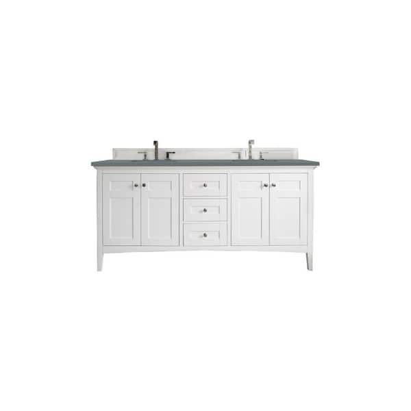 James Martin Vanities Palisades 72.0 in. W x 23.5 in. D x 35.3 in. H Bathroom Vanity in Bright White with Cala Blue Quartz Top