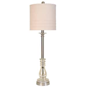 33 in. Majestic and Brushed Steel Table Lamp with White Hardback Fabric Shade