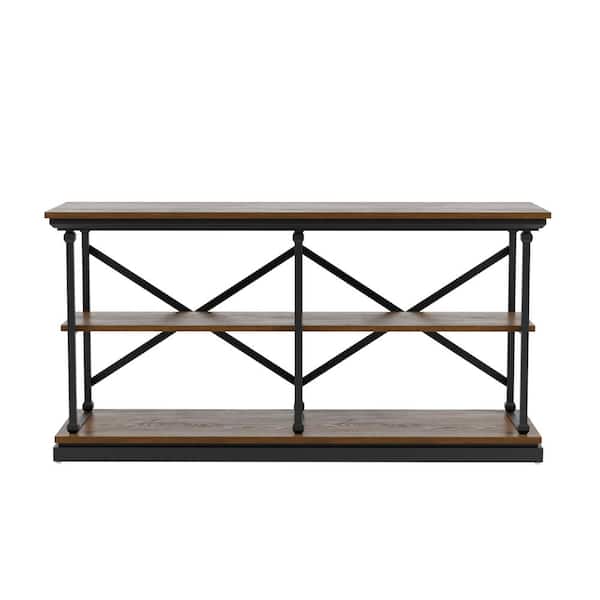 Furniture of America Blue River 59 in. Dark Oak and Black Rectangle Wooden Console Table