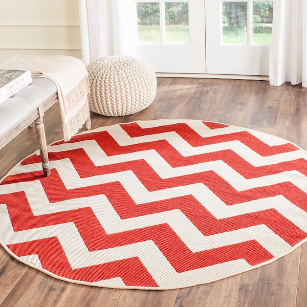 Courtyard Red 8 ft. x 8 ft. Round Geometric Indoor/Outdoor Patio  Area Rug