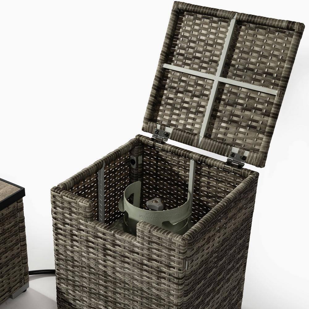 Beige Rattan and Steel Rectangular Propane Fire Pit Table