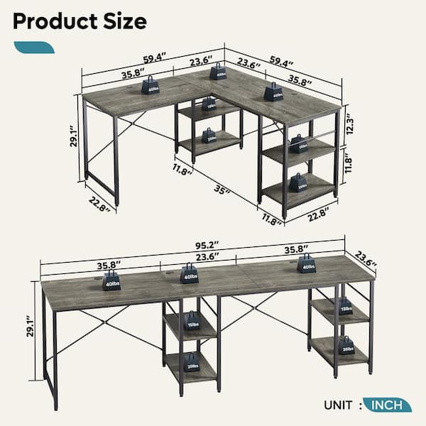 Bestier 63 in. Retro Grey Oak-Dark Computer Desk with Adjustable Storage  Shelves D226V-GRY - The Home Depot