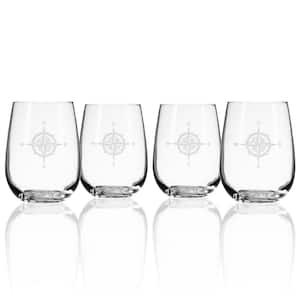 Compass Rose 17 fl. oz. Stemless Wine Glasses (Set of 4)