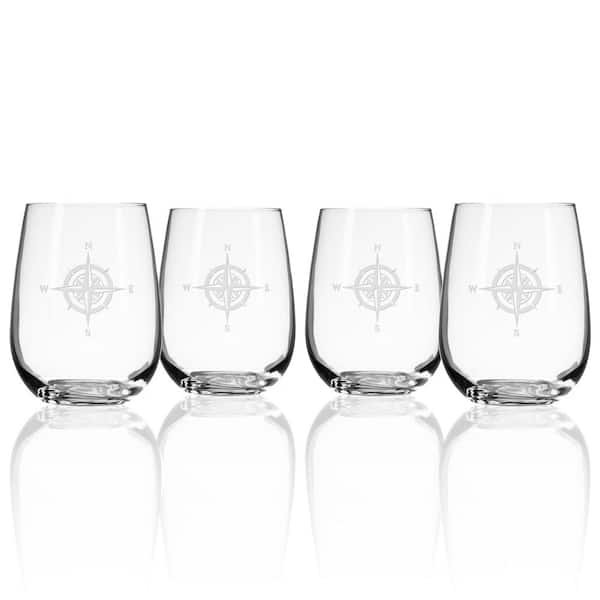 Rolf Glass Compass Rose 17 fl. oz. Stemless Wine Glasses (Set of 4)