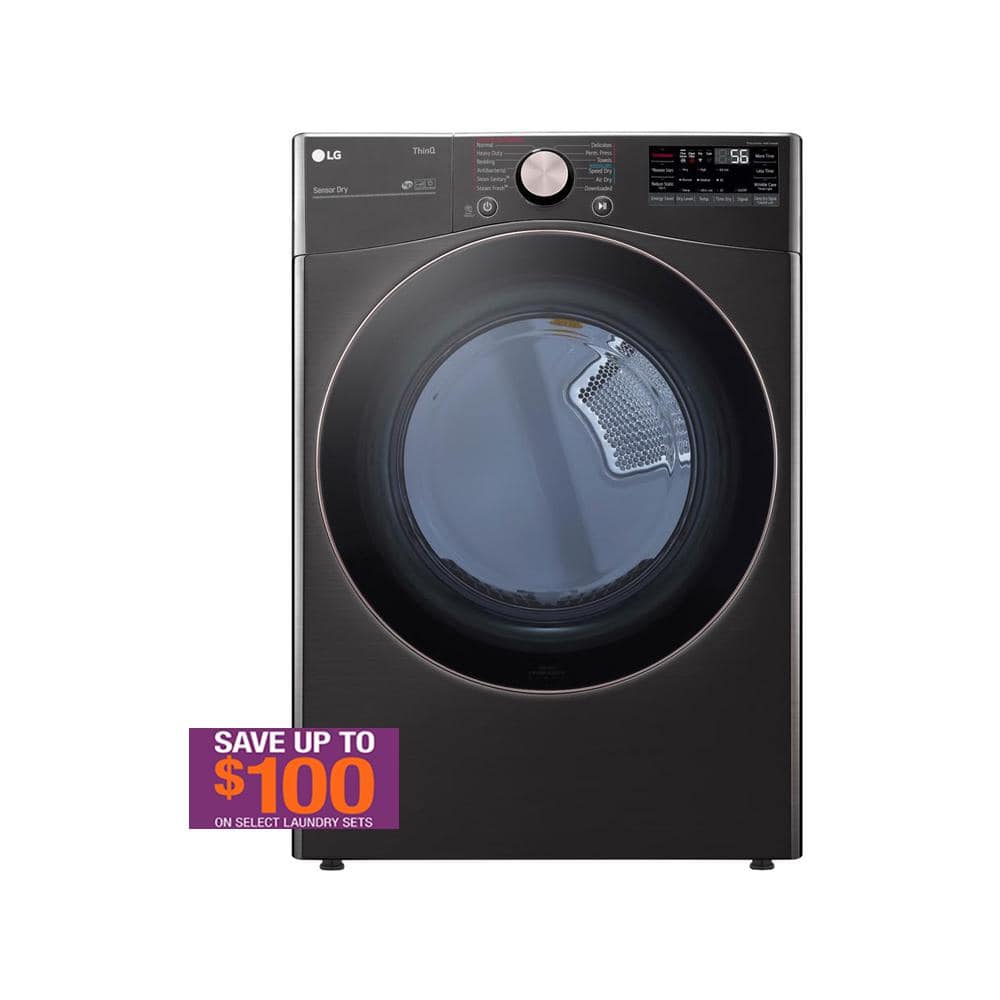 LG 7.4 Cu. Ft. Vented SMART Stackable Electric Dryer in Black Steel with TurboSteam and Sensor Dry Technology