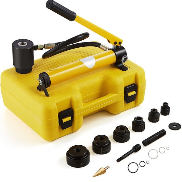 10 Ton Hydraulic Knockout Punch Kit, KO Tool Kit with 6 Punches for Metal, Brass & Plastic, 1/2 to 2 in. Hole Cutter Set