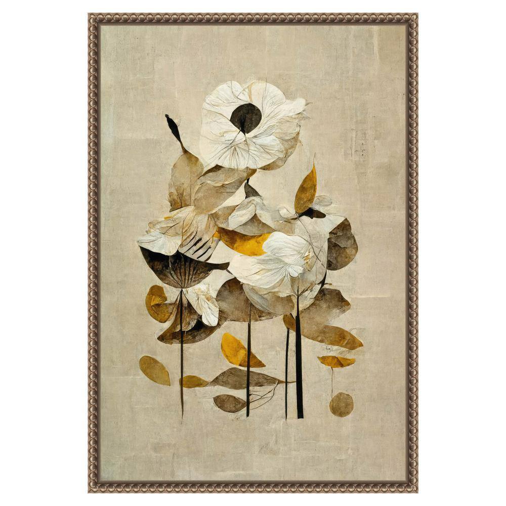 Sylvie Beaded Bronze Framed Abstract Floral Canvas Art