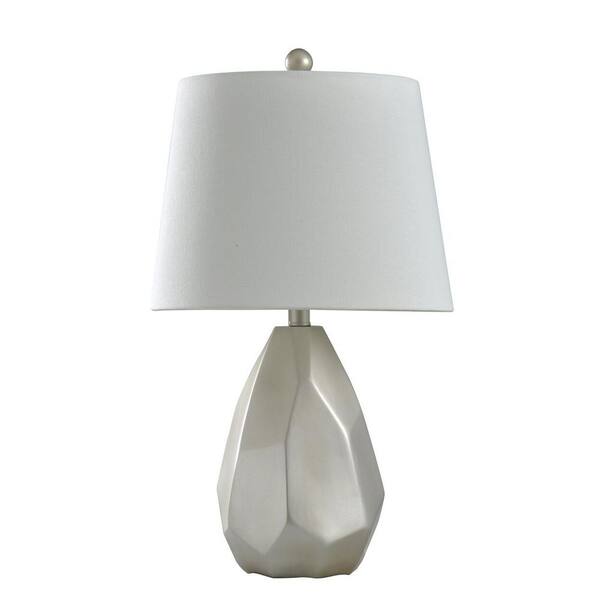 StyleCraft 25 in. Matte Silver Champagne Table Lamp with Geneva White Hardback Fabric Shade