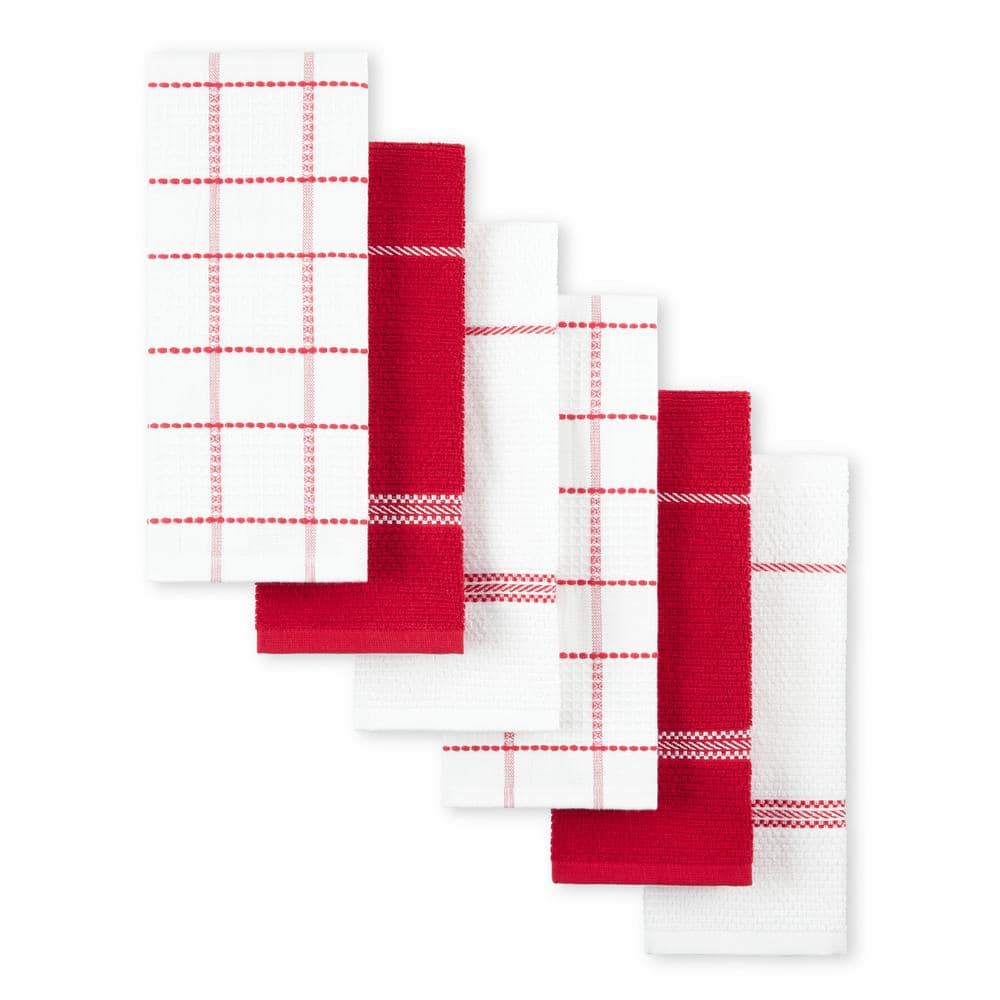 RITZ T-fal Red Solid and Stripe Cotton Waffle Terry Kitchen Towel (Set of  4) 68548 - The Home Depot